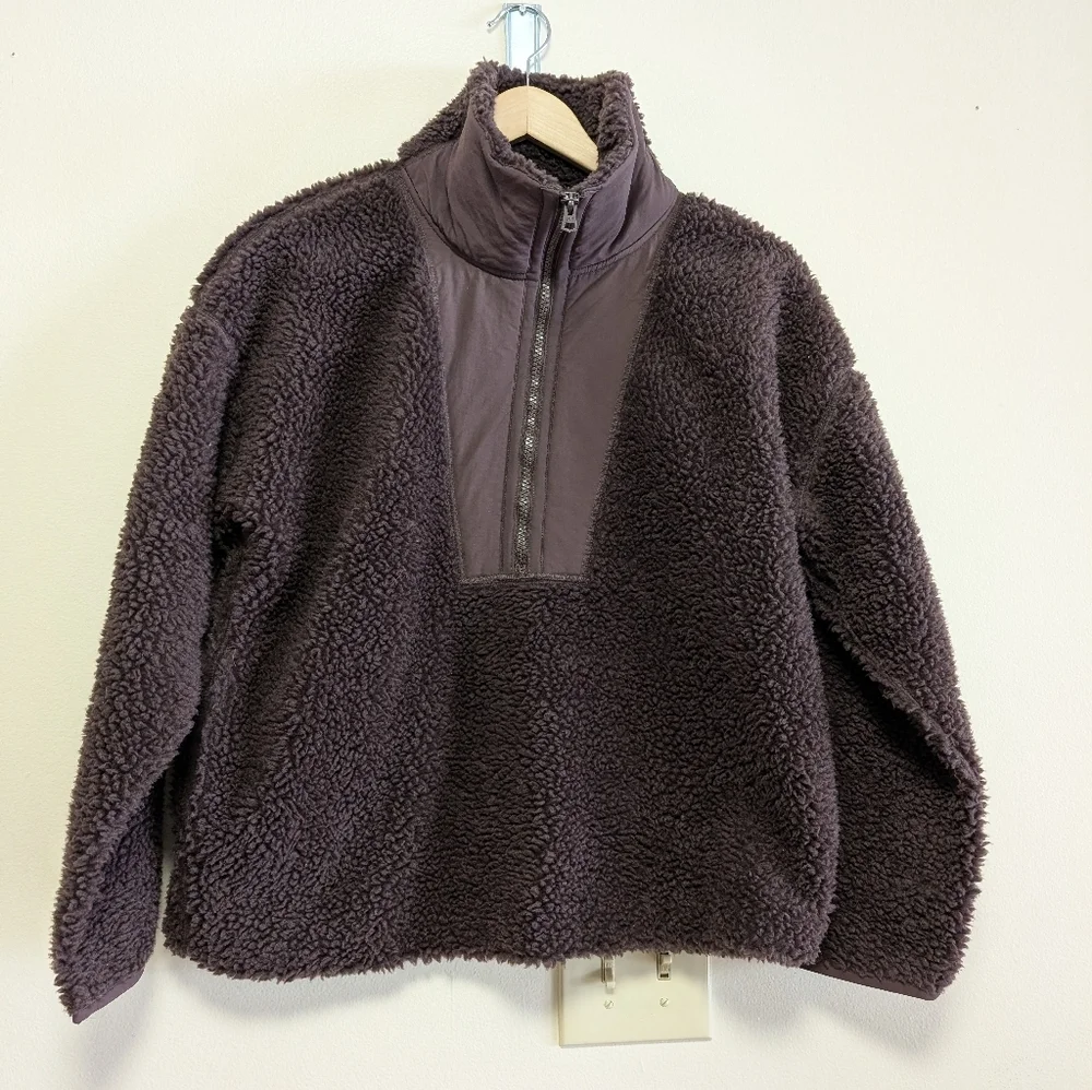 J.Crew Sherpa Fleece Pullover Brown Quarter Zip Jacket Small